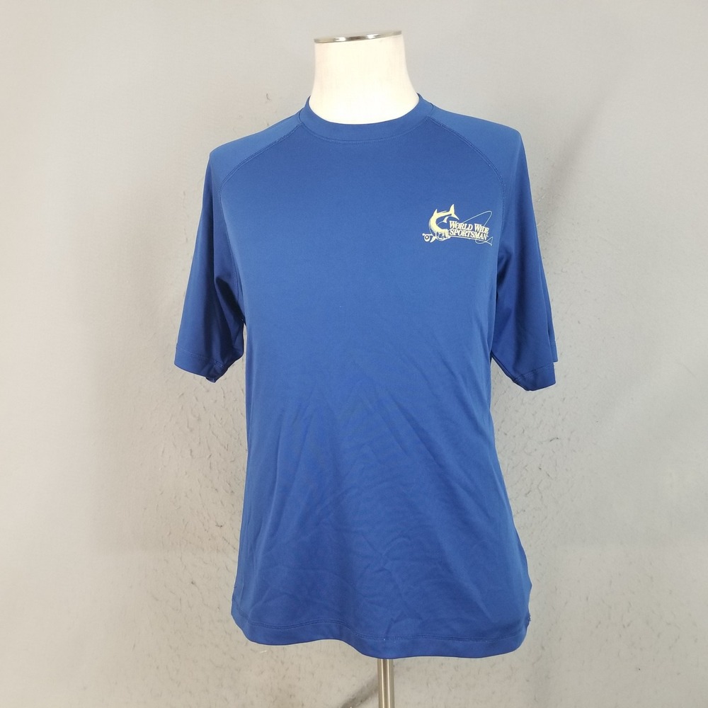 World Wide Sportsman Shirt Mens L Blue Fishing Performance Tee Raglan Graphic